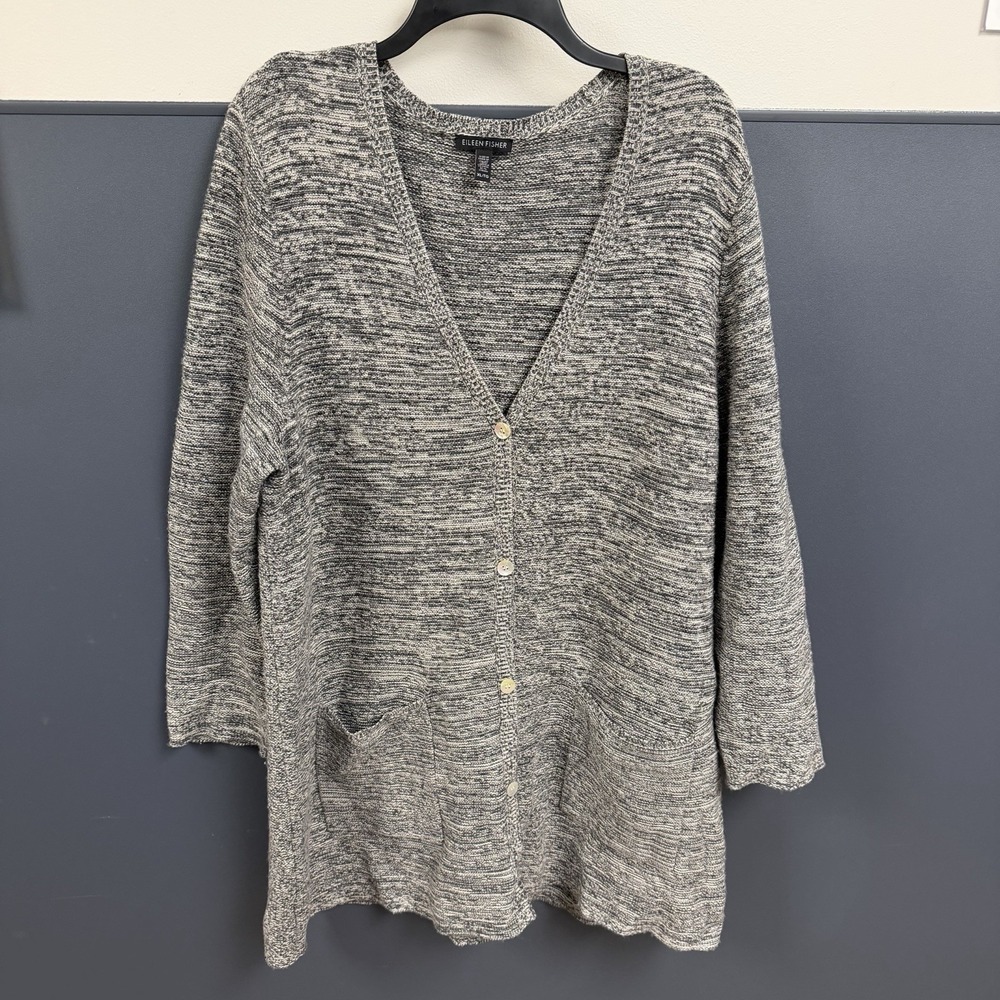 Eileen Fisher Womens X-large Organic Cotton Wool Knit Duster Grandpa Cardigan XL